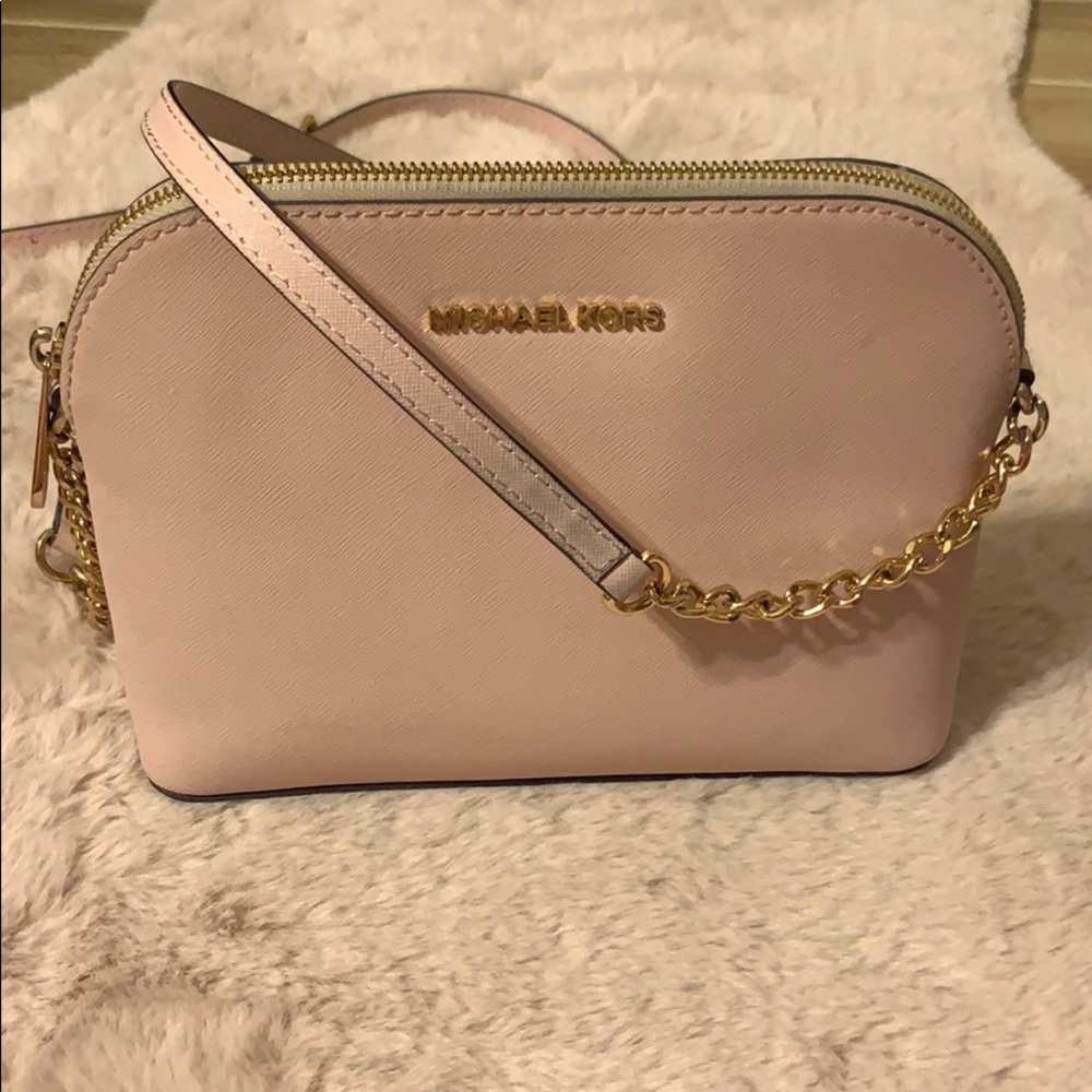 MK pink leather dome crossbody
